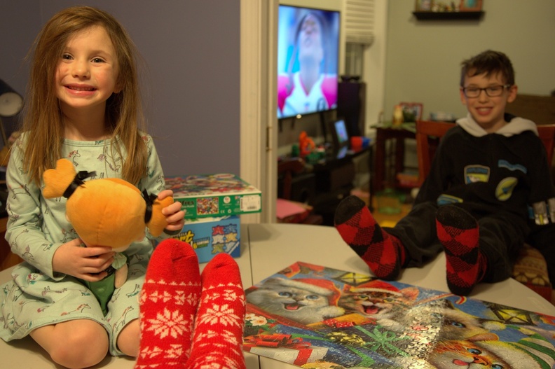Completed Christmas Puzzle in Our Christmas Socks.jpg