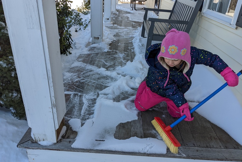 Little Helper Cleaning the Porch