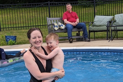 Connor Giggling With His Mom in the Pool